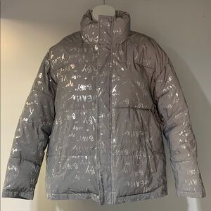 Silver Reflective ‘Baby Yeah’ Puffer Jacket